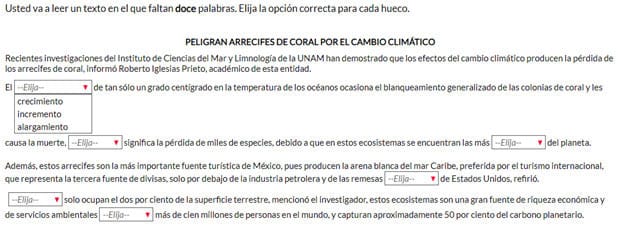 Example of a SIELE reading comprehension question from the Spanish proficiency exam